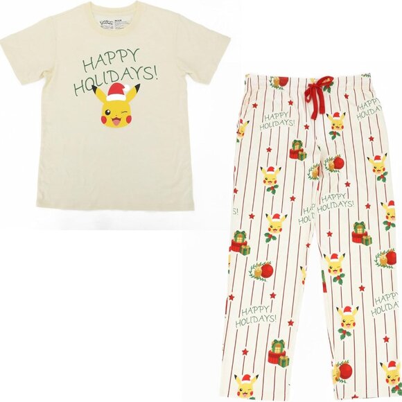 Pokemon Pikachu Happy Holidays Women's 2 Piece Pajama Lounge Set Size S-XXL - Picture 2 of 5
